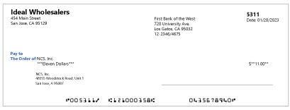 Blank standard check stock sample.