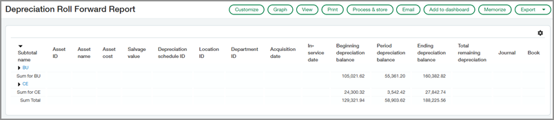 Depreciation roll forward report.